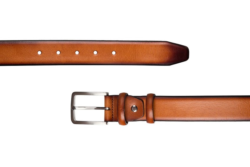 FULL GRAIN ITALIAN LEATHER HANDBRUSHED BELT COGNAC